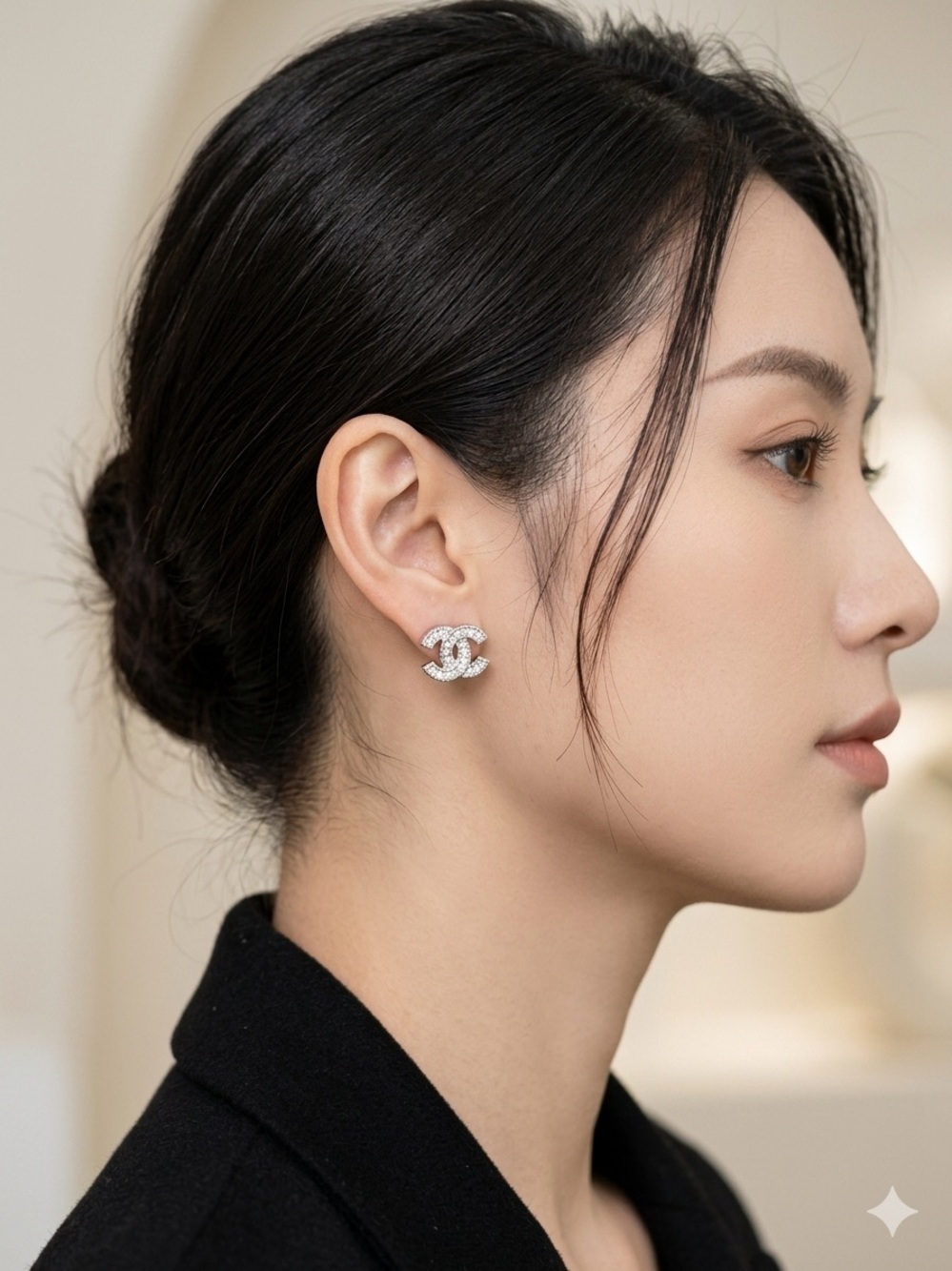 Crystal CC Stud Earrings - Silver